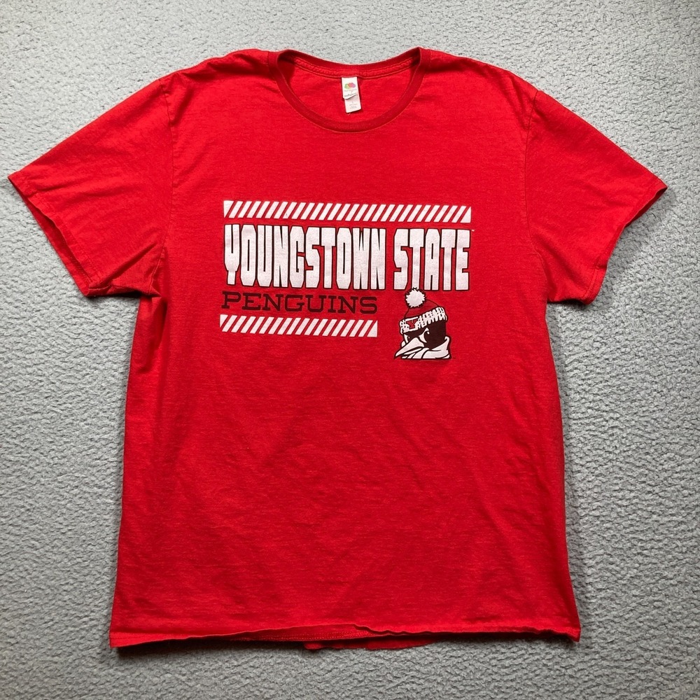 Youngstown State University Penguins T Shirt Adult Large Red Short Sleeve Flaws